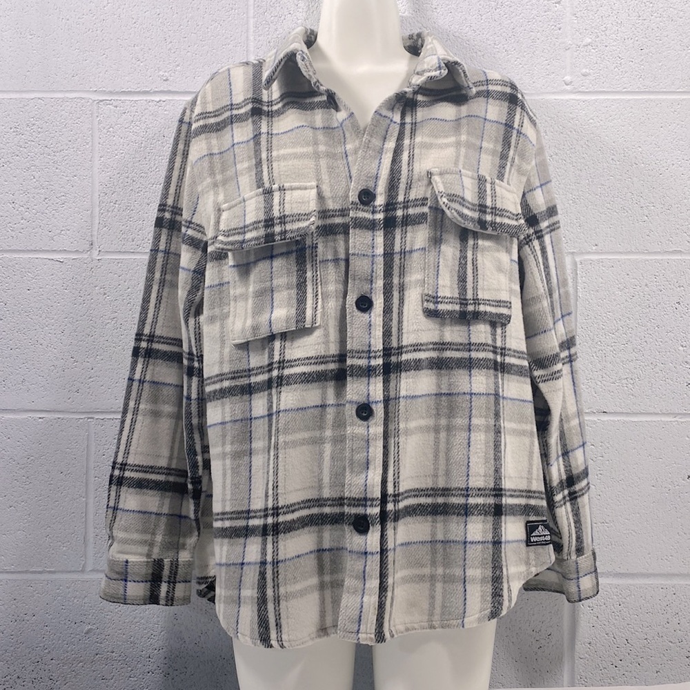 Fleece plaid button up shirt / blouse​​​​​​​​​​